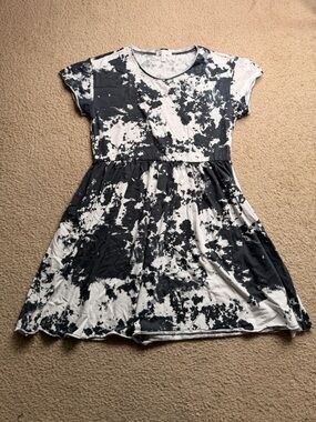 Abound Black & White Tie-Dye Short Sleeve Dress Small